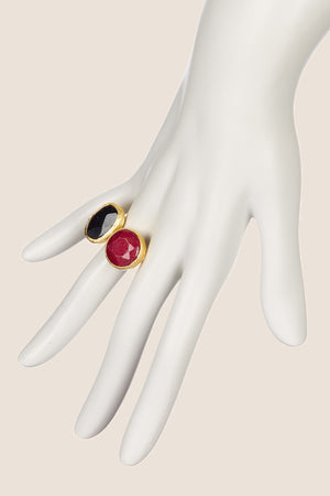 Double Cluster Ring- Ruby & Black Onyx