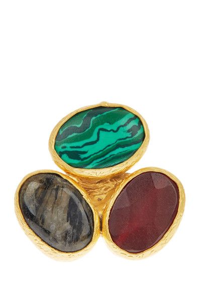 Triple Cluster Ring- Emerald, Ruby, Black Onyx