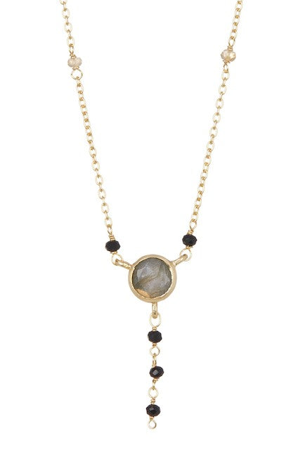 Paris Lariat Necklace - Labradorite, Citrine, & Black Onyx Stones