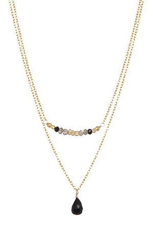 Paris Double Line Necklace – Labradorite, Citrine, & Black Onyx Stones