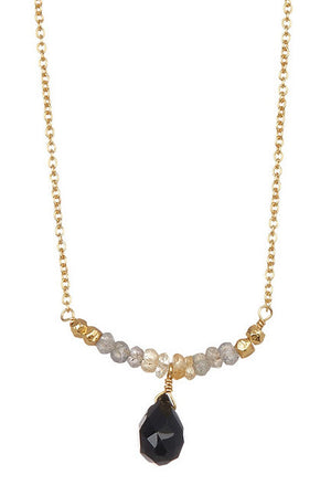 Paris Single Line Necklace – Labradorite, Citrine, & Black Onyx Stones
