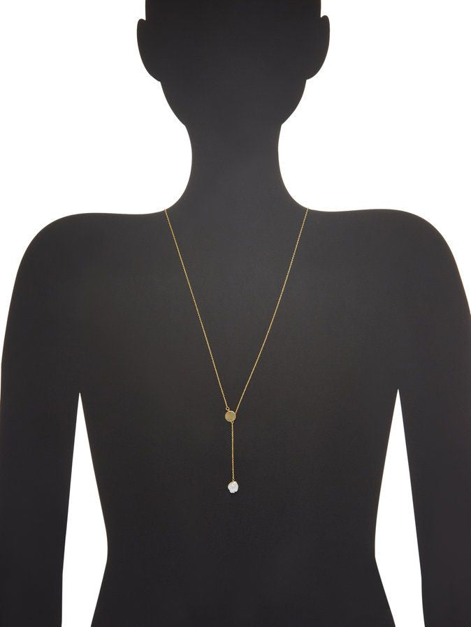 Chantilly Lariat Necklace with Disc Pearl and Plain