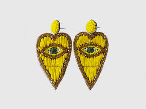Yellow Heart Evil Eye Earrings