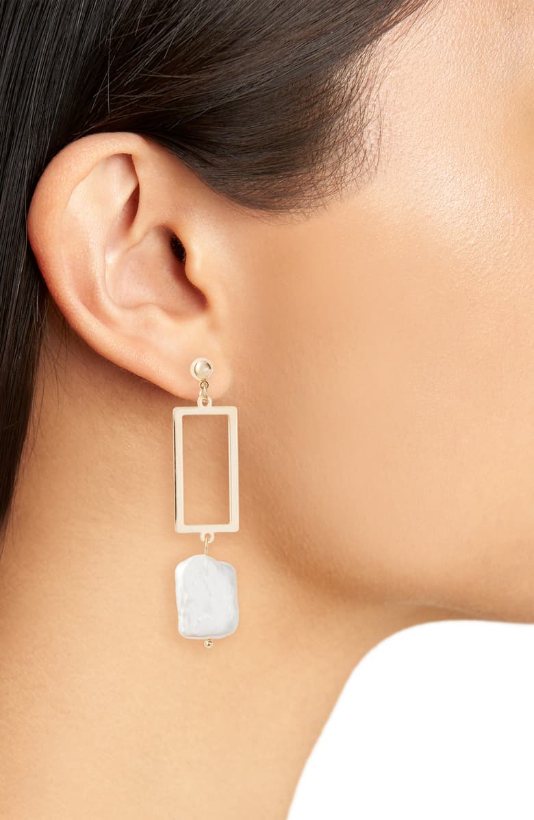 Geometric Genuine Pearl Drop Earrings