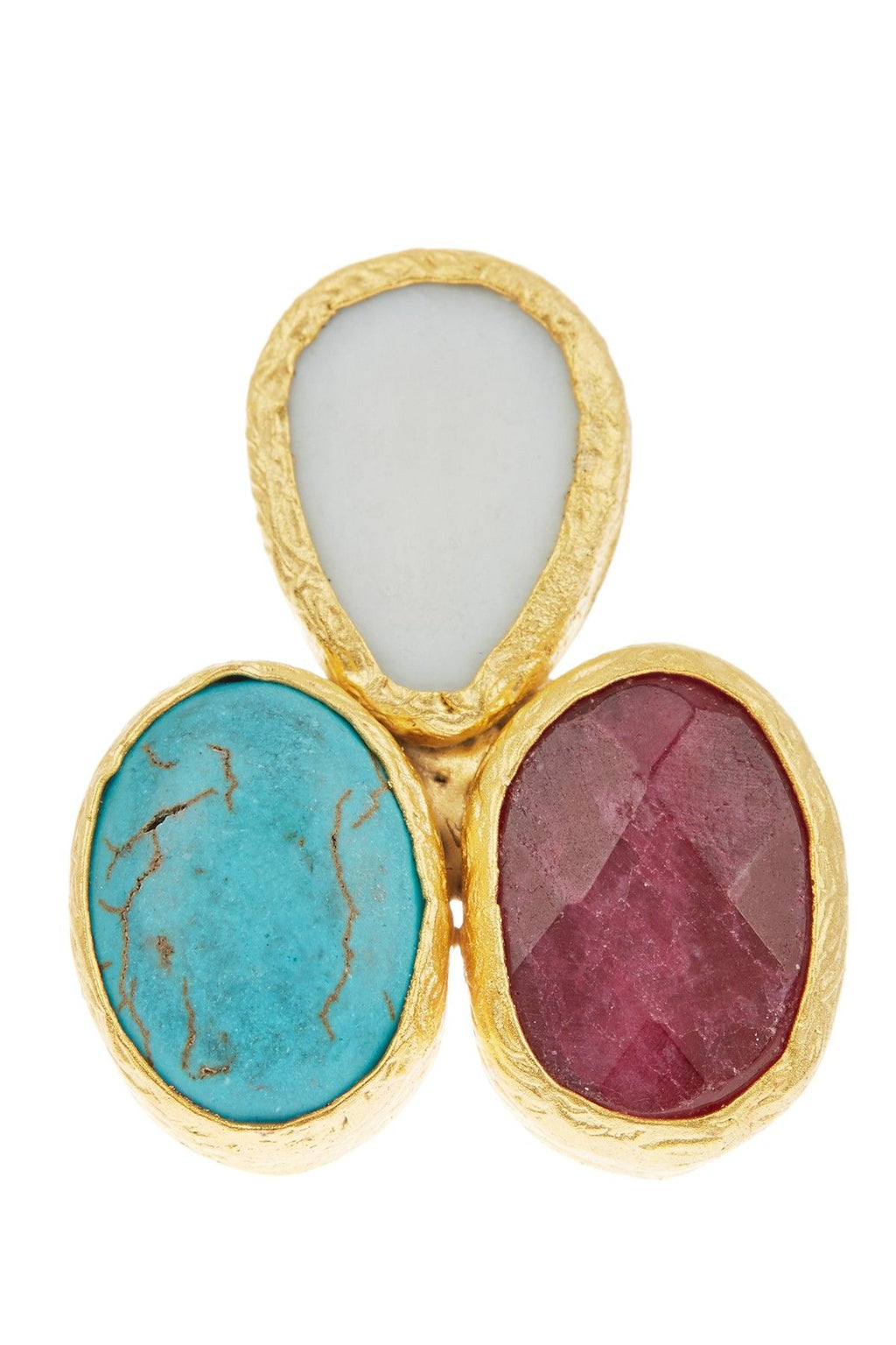 Triple Cluster Ring- Turquoise, Mother of Pearl & Ruby