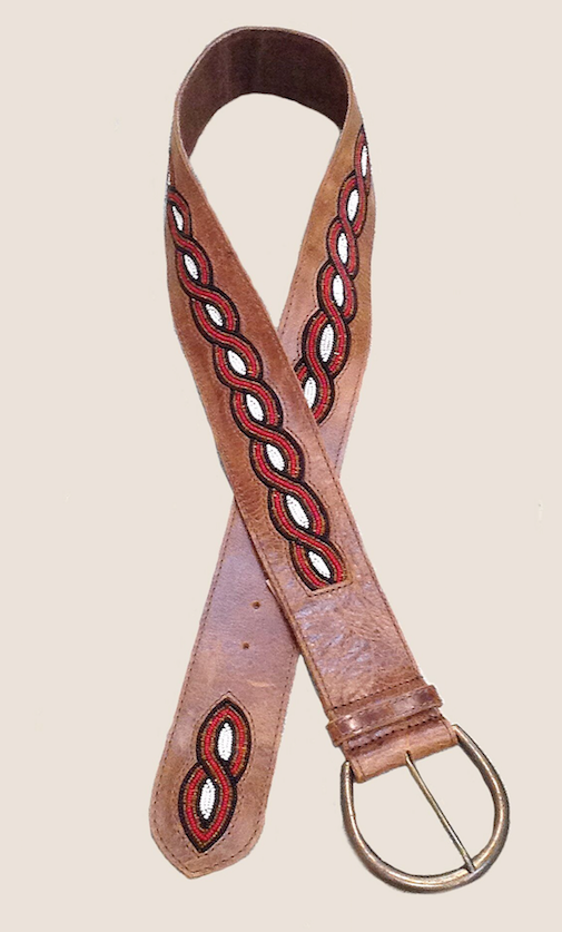 Embellished Leather Belt-Brown, Red & Black