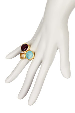 Triple Cluster Ring- Citrine, Turquoise, Amethyst