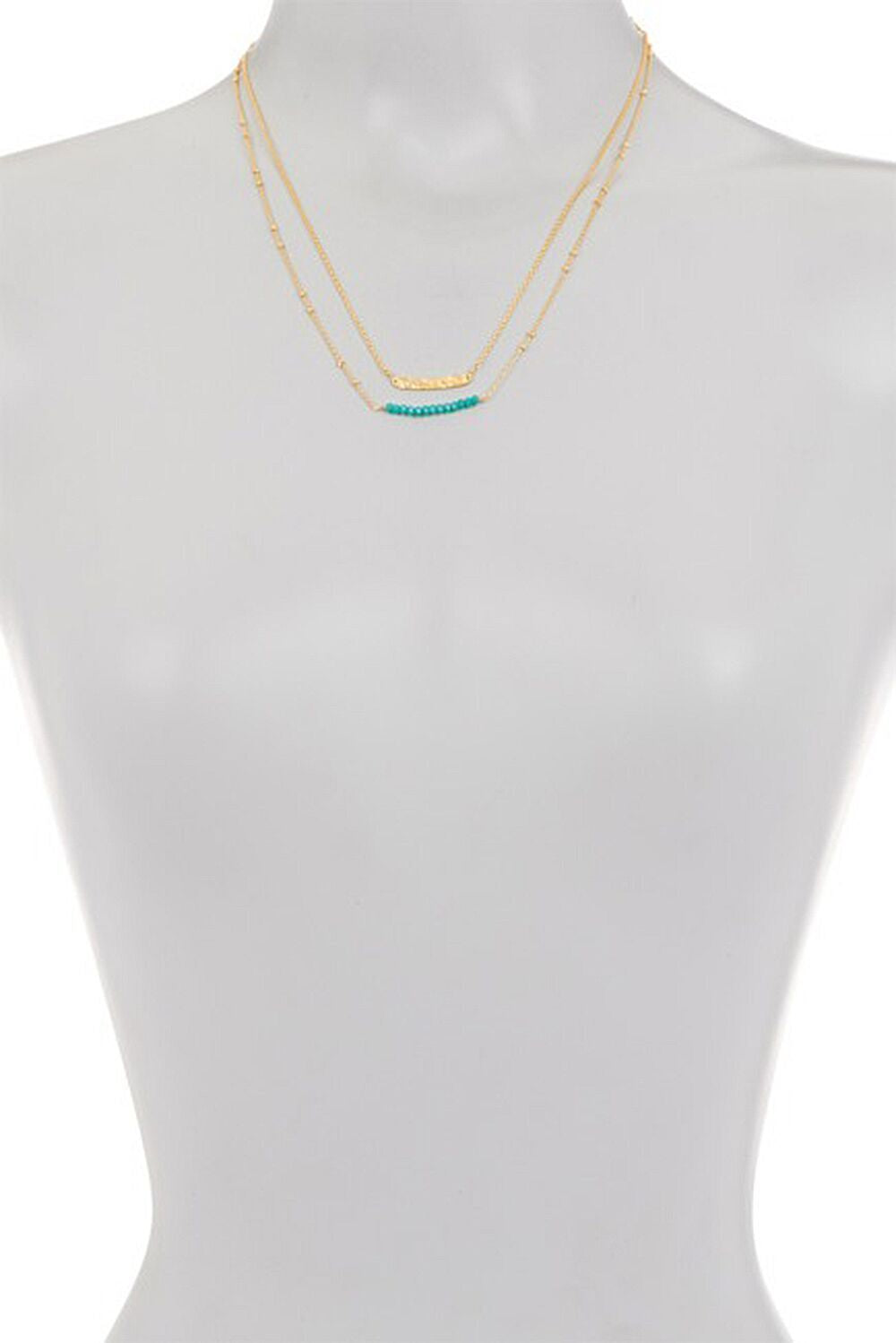 Laguna Collections Double Stranded Aqua Chalcedony Stones with Bar Necklace